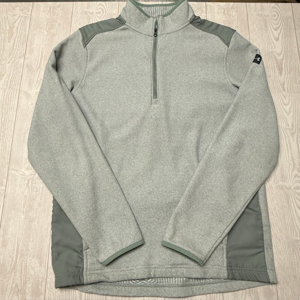 Under Armour ColdGear Mens Medium Gray 1/4 Zip Fleece Pullover Jacket Loose Fit